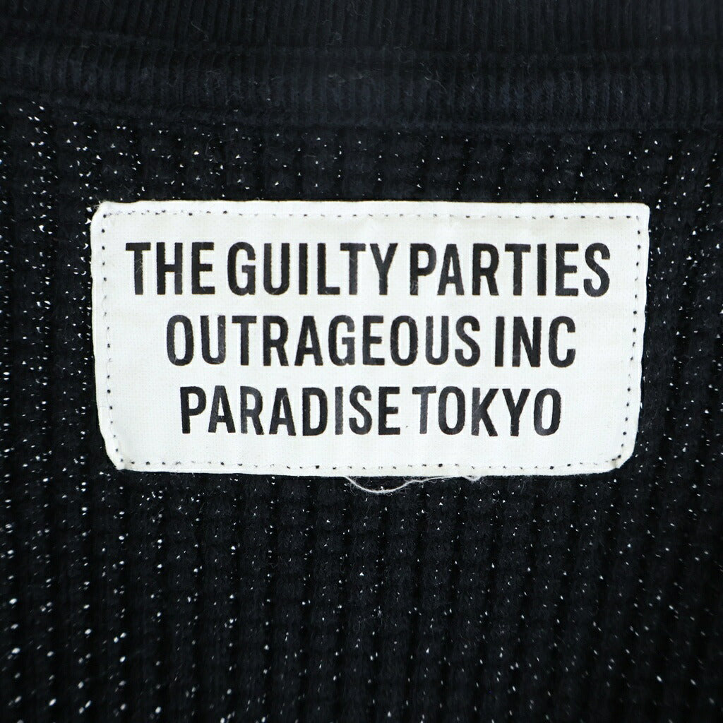 WACKO MARIA(ワコマリア) 24SS THERMAL SHIRT TYPE-2 フロントロゴ刺繍 クルーネック長袖サーマルTシャツカットソー ロンT ブラック 24SS-WMT-TM02