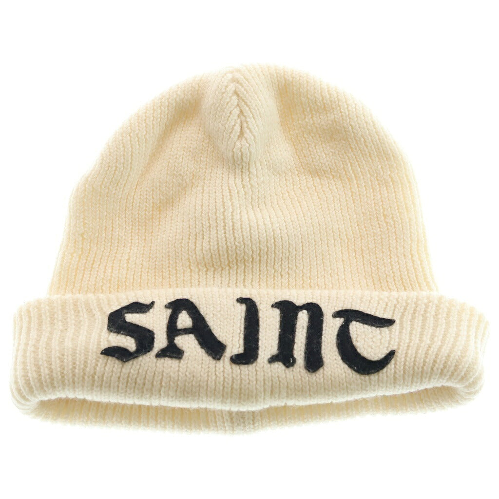 SAINT MICHAEL(セントマイケル) 24AW KNIT CAP フロントロゴ刺繍 ニットビーニー 帽子 アイボリー SM-YS1-0000-082
