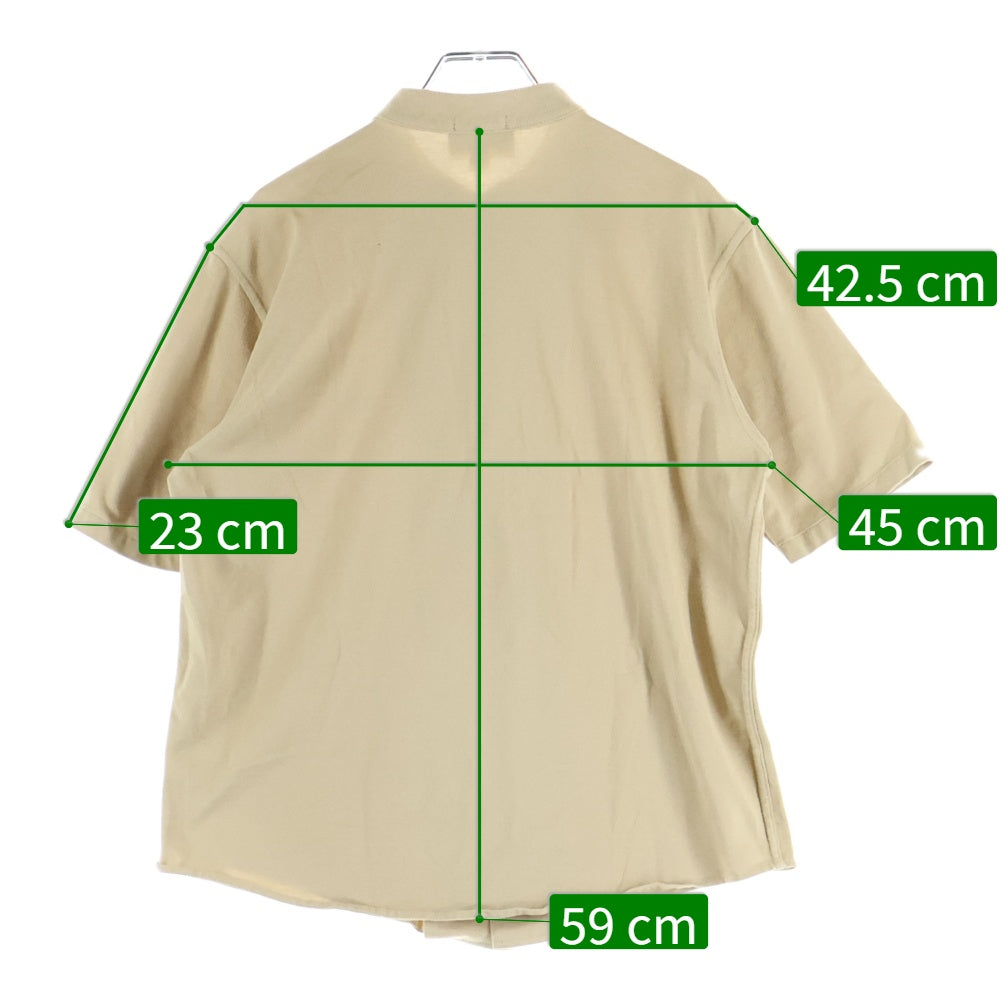 LACOSTE(ラコステ) ロゴワッペン バンドカラー フルオープン 半袖シャツ ベージュ