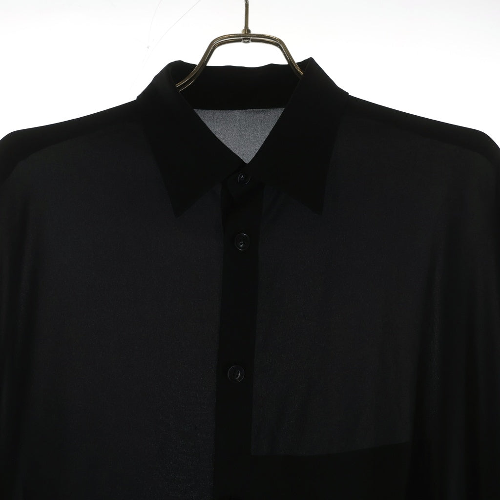 Y's(ワイズ) TA/PE GEORGETTE SHIRT DRESS テープ ジョーゼット 半袖ドレスシャツ レディース ブラック YK-D11-502