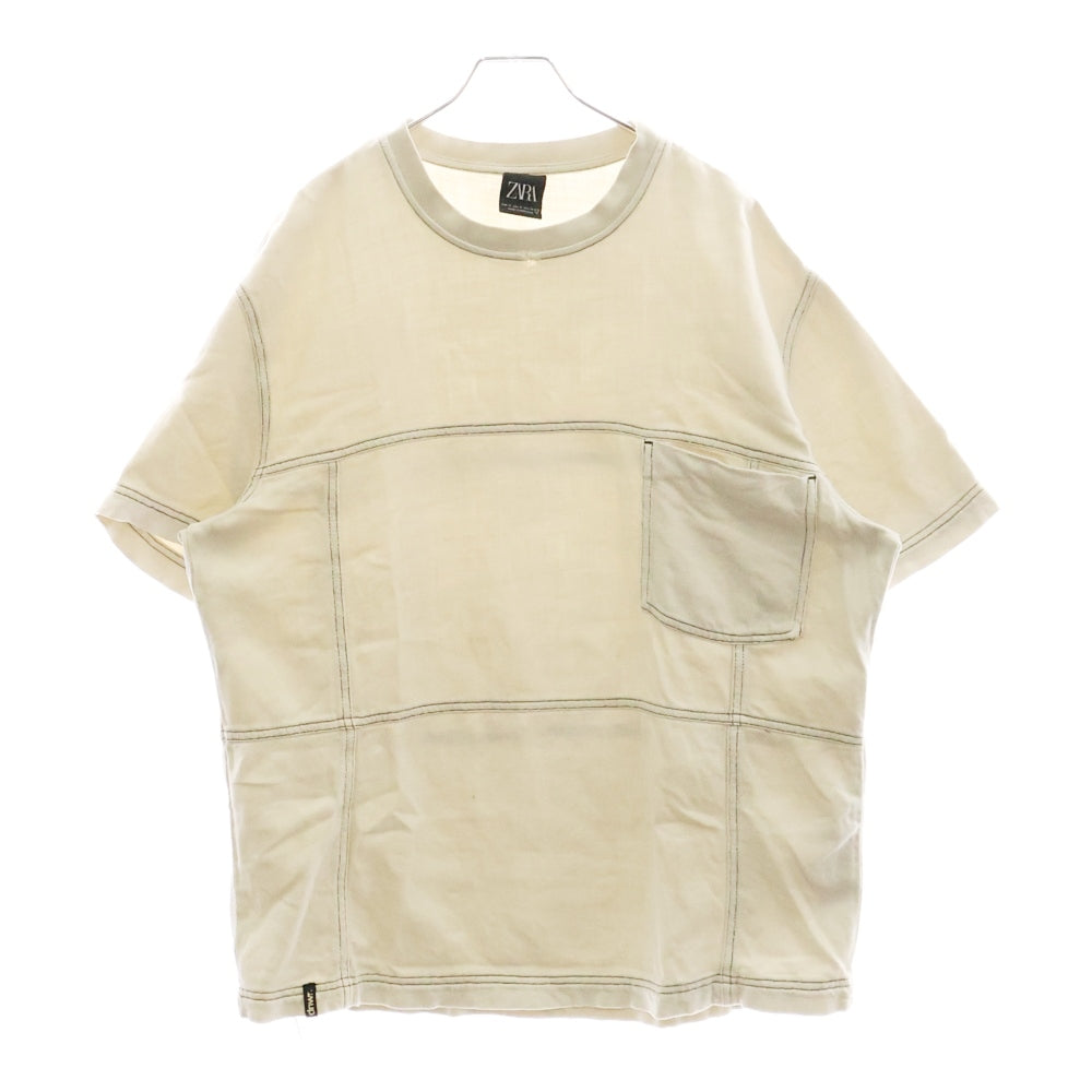 ZARA(ザラ) 胸ポケット コットン 半袖Tシャツ カットソー ライトグレー