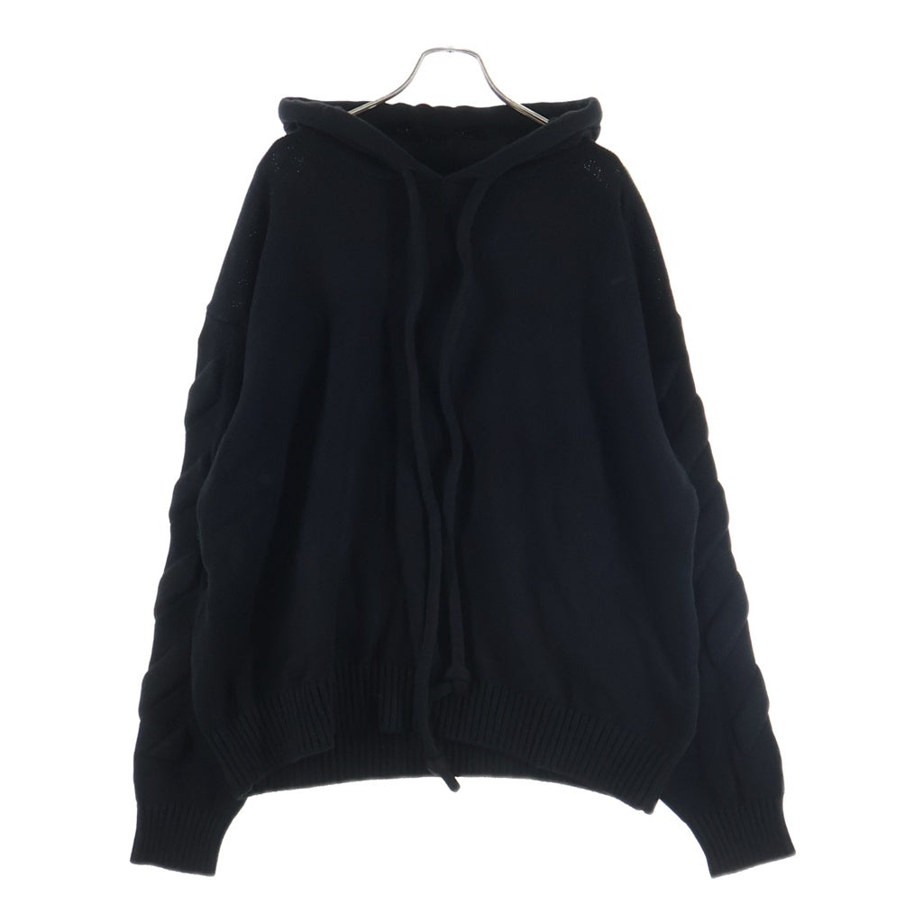 OFF-WHITE(オフホワイト) 3D DIAG KNIT HOODIE ダイアゴナル ニット フーディ バックアローロゴ プルオーバーパーカー ブラック OMHU002S23KNI001