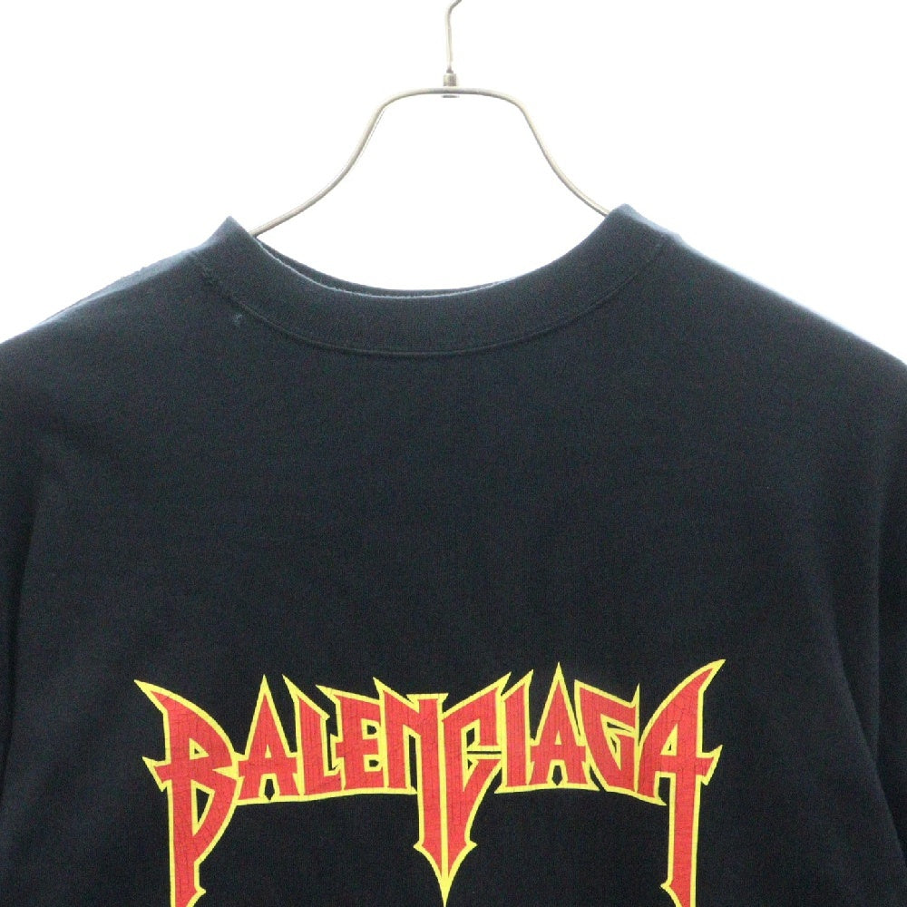 BALENCIAGA(バレンシアガ) 22AW 698631 TMV88 メタルロゴ シャツレイヤード クルーネック Tシャツ ブラック