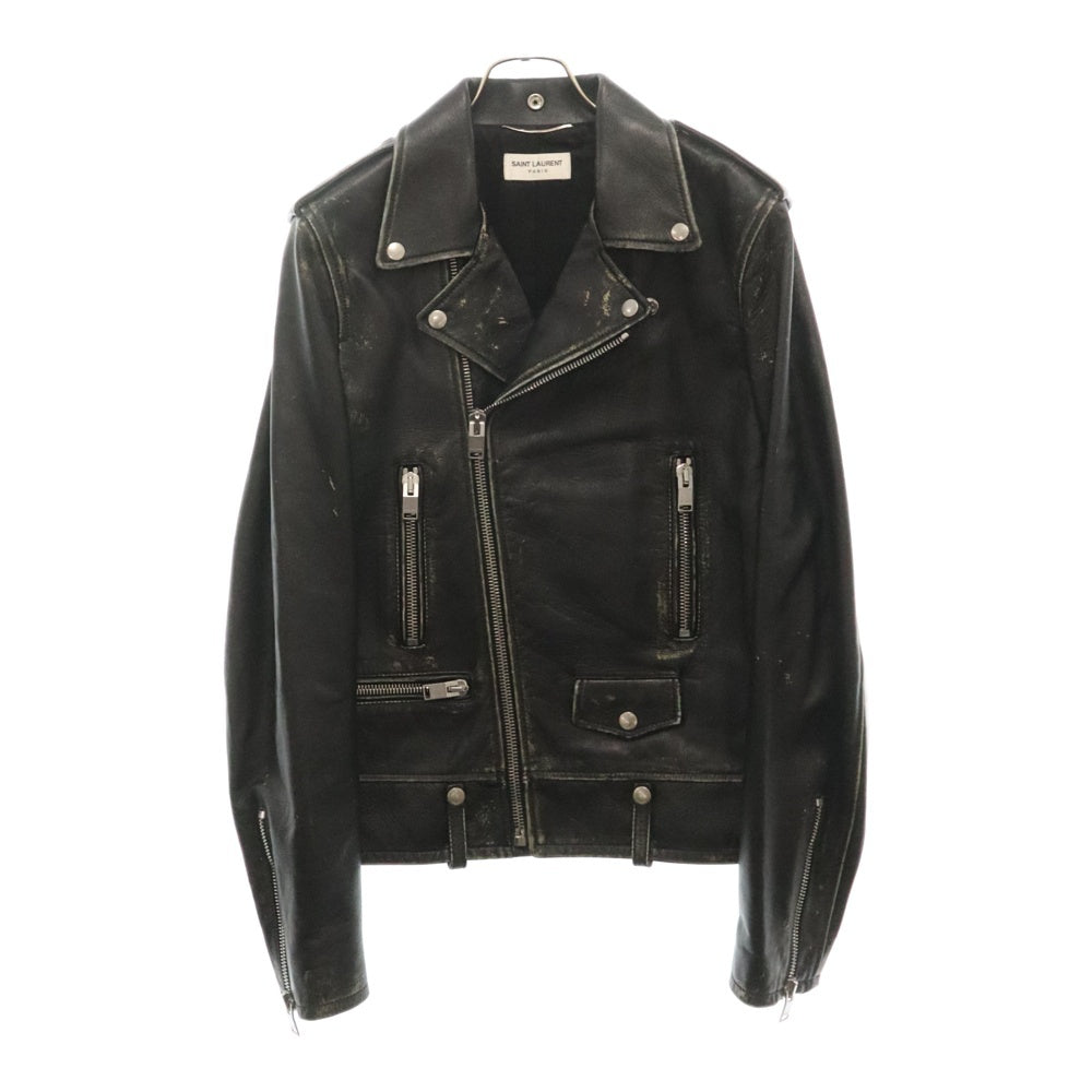 SAINT LAURENT PARIS(サンローランパリ) L01 ヴィンテージ加工 ダブルライダース レザージャケット ブラック 397290 Y5QD1