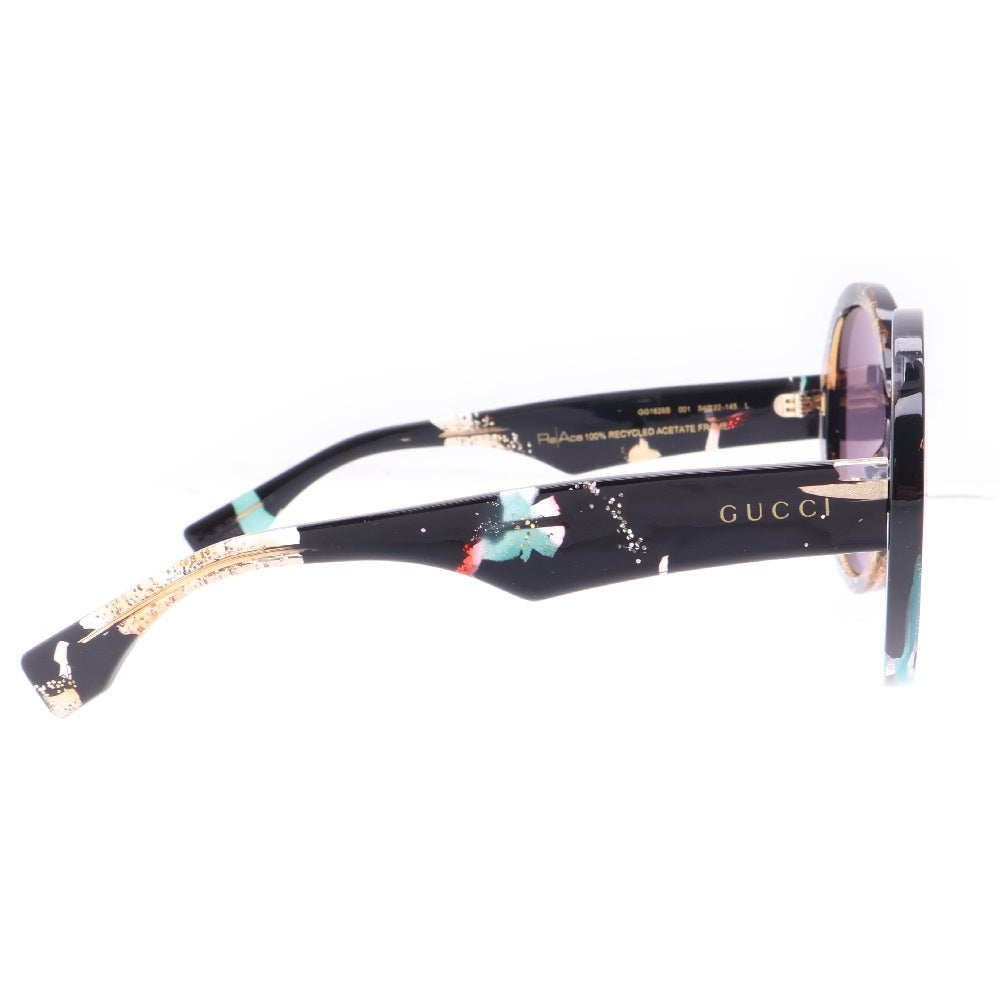 GUCCI(グッチ) ブラックグリッター ラウンドフレーム カラーレンズ サングラス ブラック/ゴールド/ブルーGG1628S ※度入り
