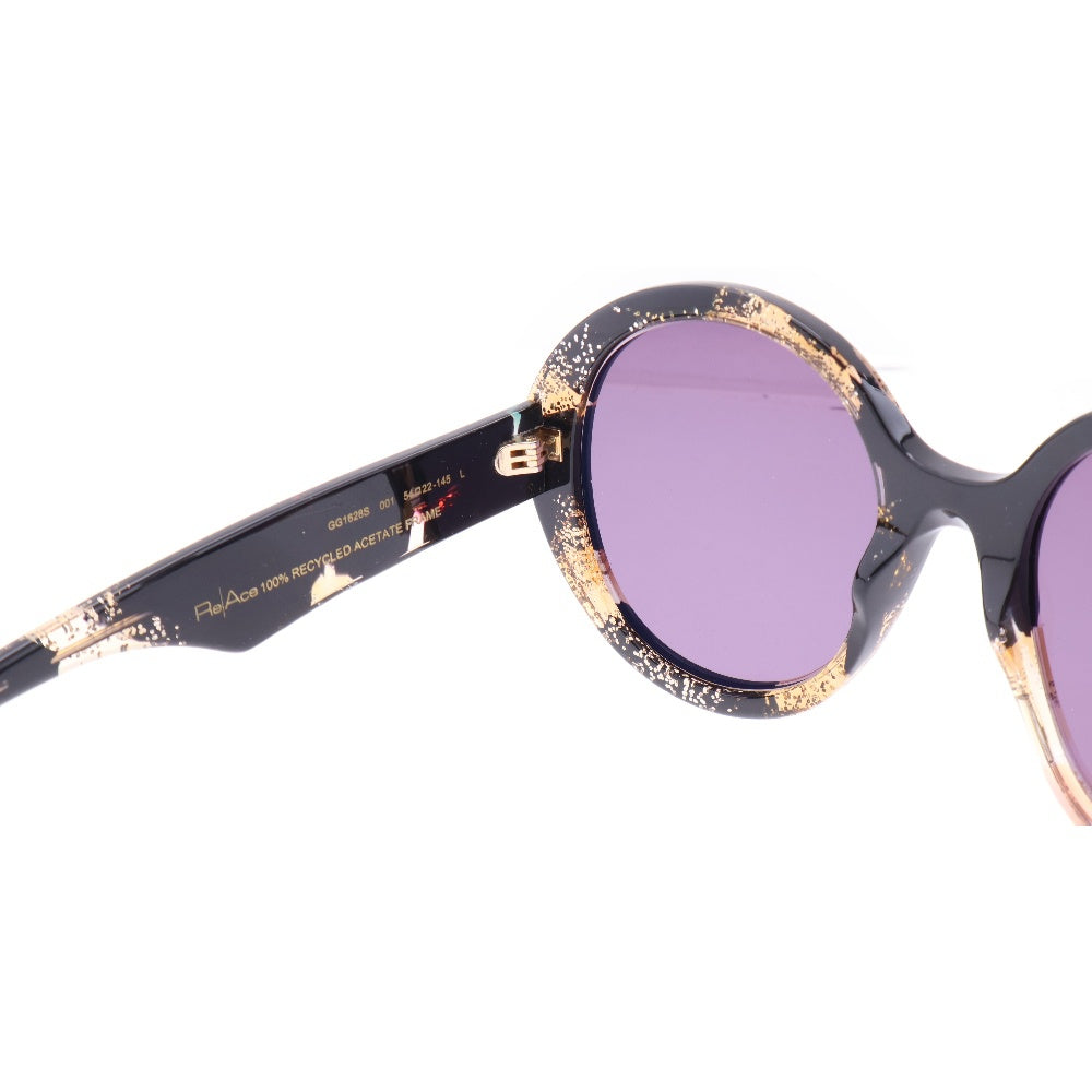 GUCCI(グッチ) ブラックグリッター ラウンドフレーム カラーレンズ サングラス ブラック/ゴールド/ブルーGG1628S ※度入り