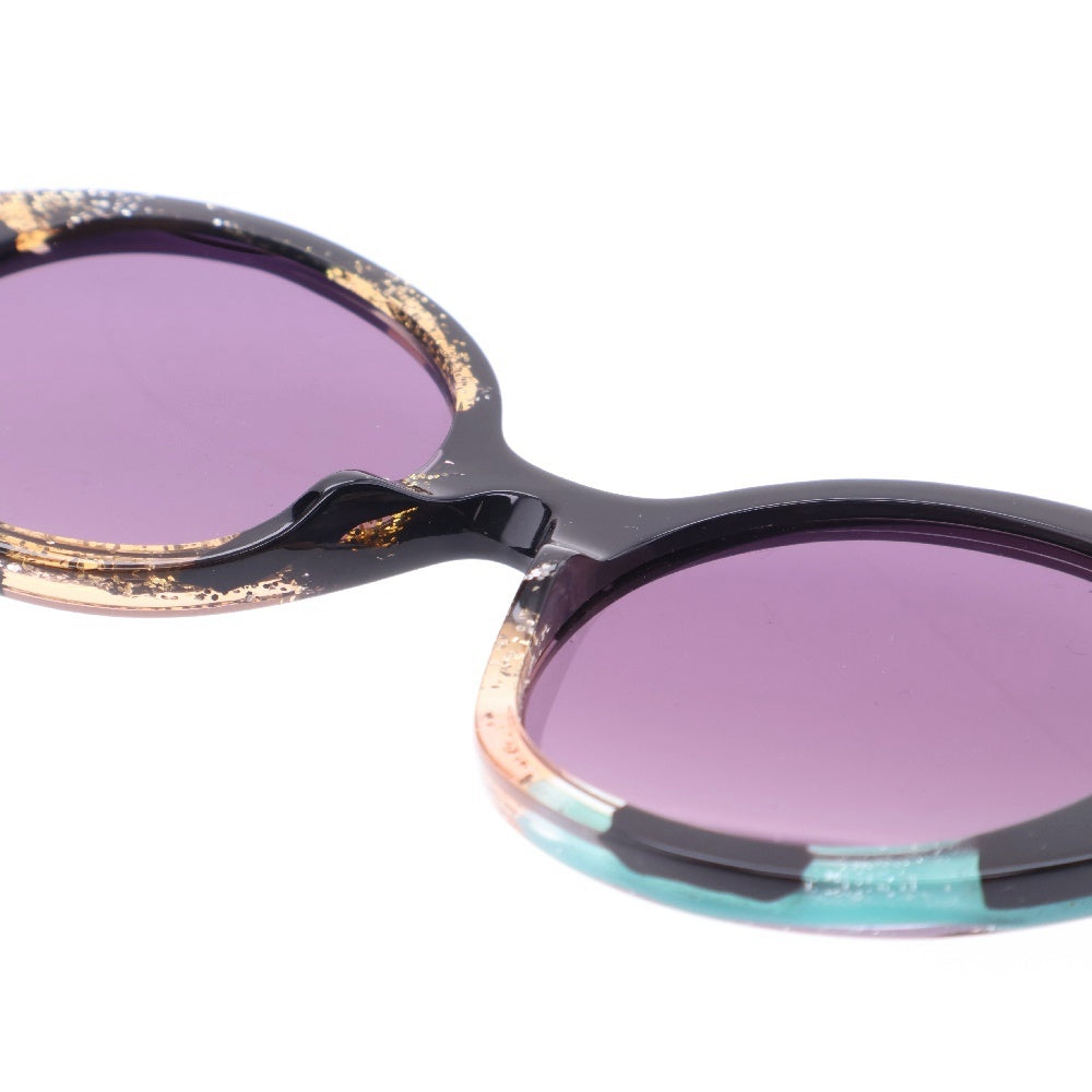 GUCCI(グッチ) ブラックグリッター ラウンドフレーム カラーレンズ サングラス ブラック/ゴールド/ブルーGG1628S ※度入り