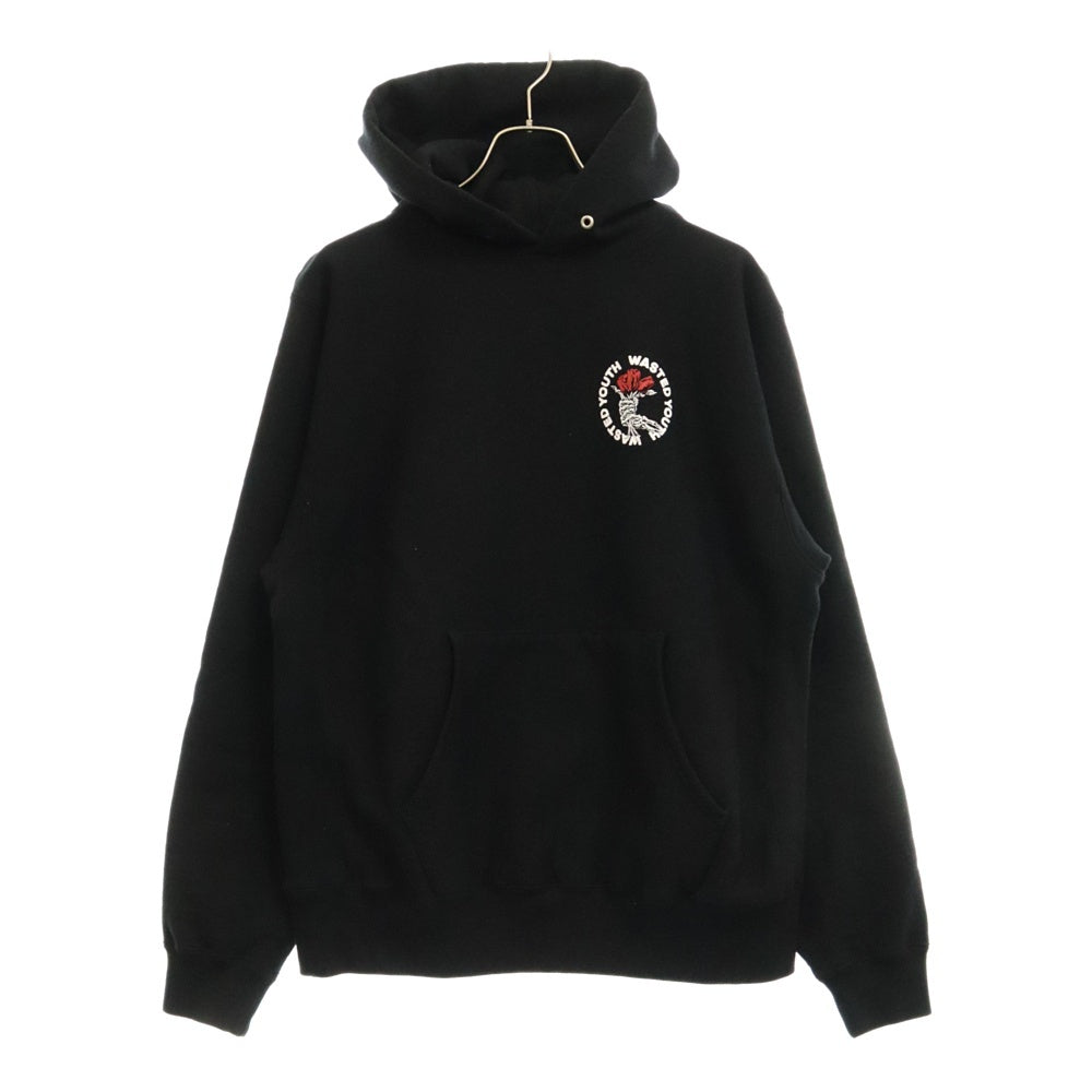 WASTED YOUTH(ウェイステッドユース) 24SS デザインプリント プルオーバーパーカー ブラック
