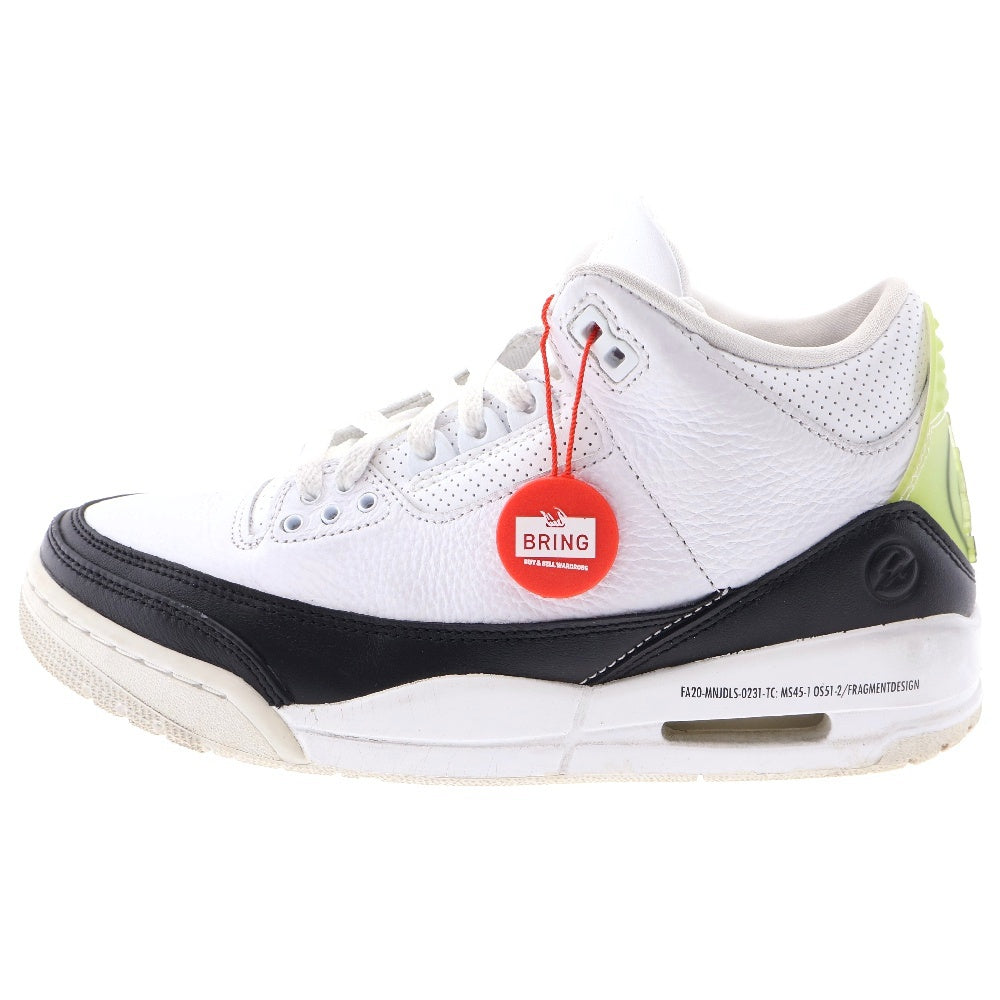 NIKE(ナイキ) ×fragment design AIR JORDAN3 RETRO SP DA3595-100 フラグメントデザイン エアジョーダン3 ミッドカットスニーカー ホワイト/ブラック US7/25cm