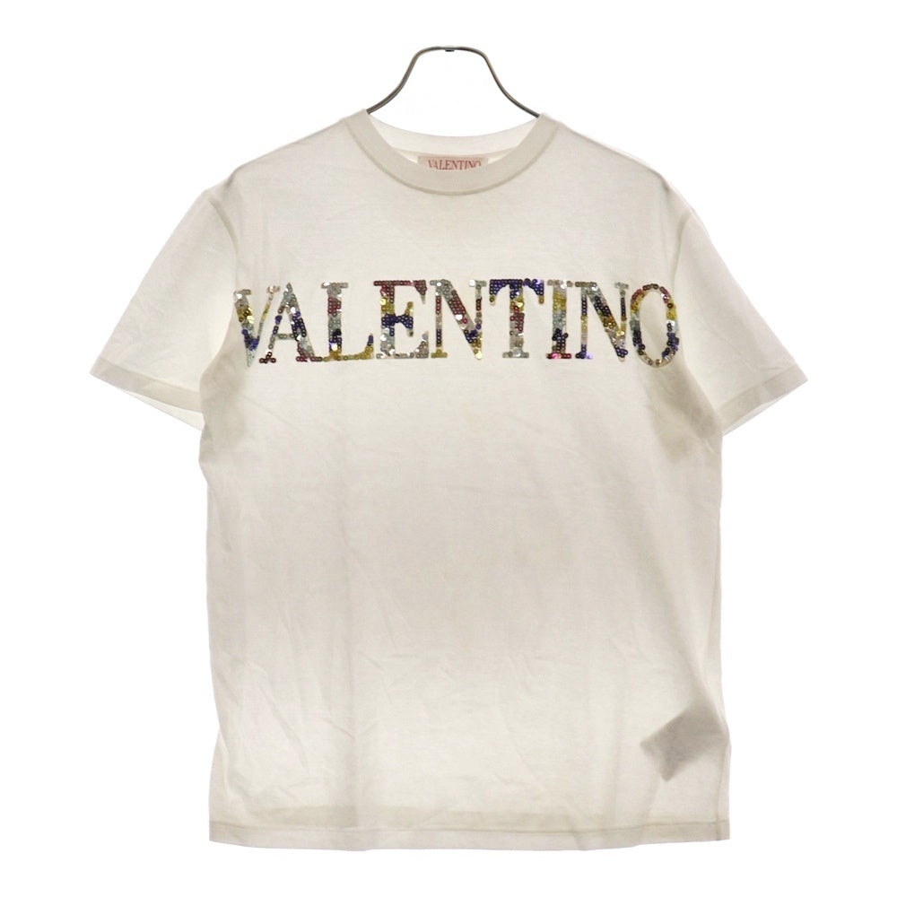 VALENTINO(ヴァレンチノ) 22SS スパンコールロゴ半袖Tシャツ ホワイト レディース 2B3MG20V7T7