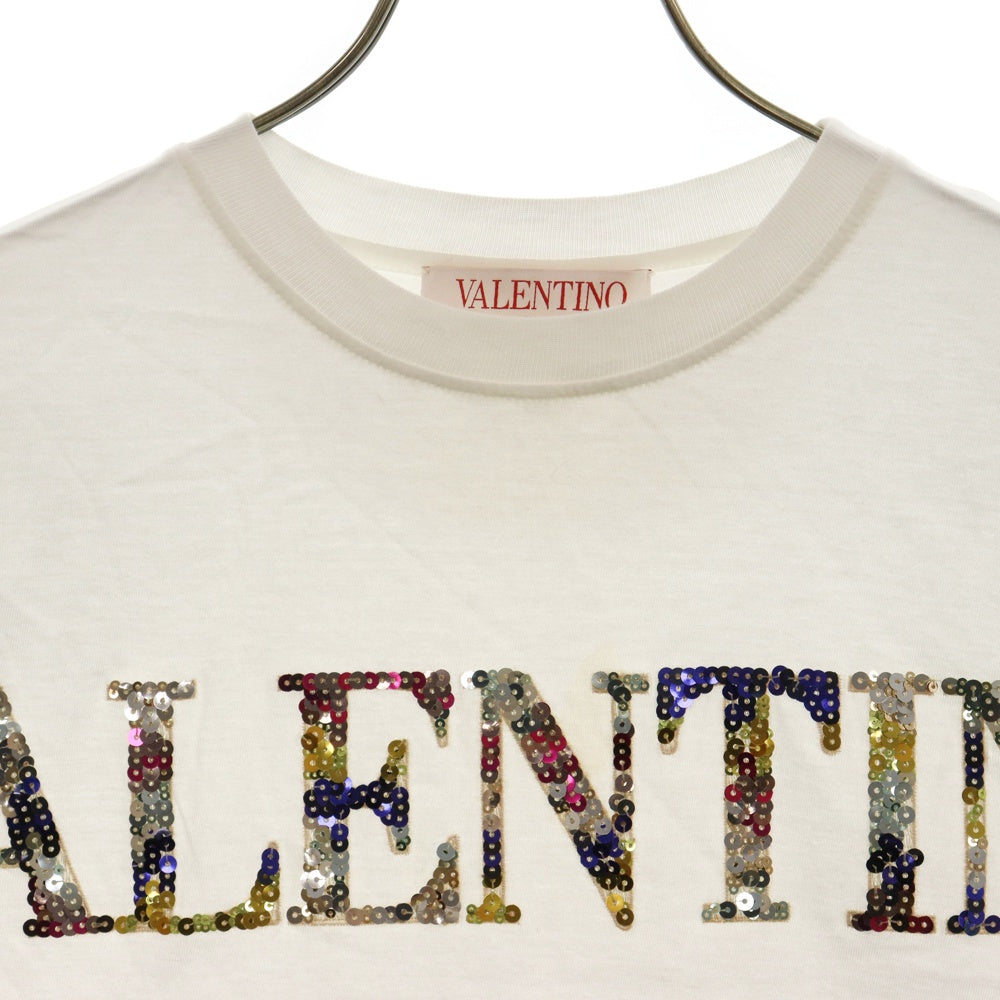 VALENTINO(ヴァレンチノ) 22SS スパンコールロゴ半袖Tシャツ ホワイト レディース 2B3MG20V7T7