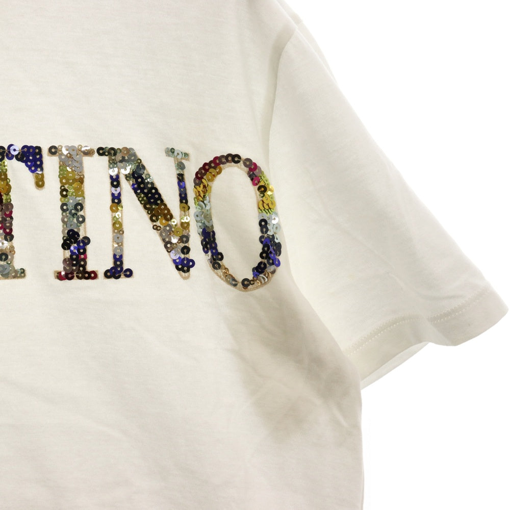 VALENTINO(ヴァレンチノ) 22SS スパンコールロゴ半袖Tシャツ ホワイト レディース 2B3MG20V7T7