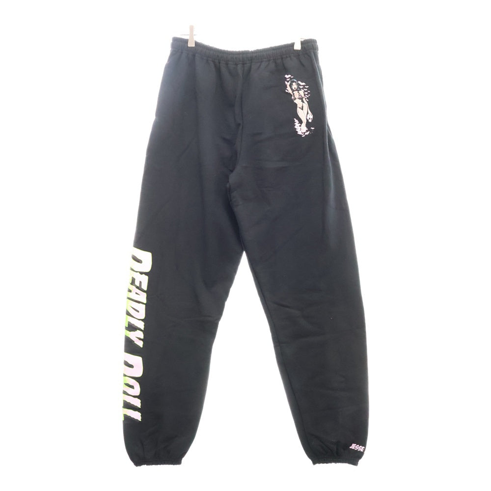 Deadly Doll(デッドリードール) Watermelon Sweatpants ロゴプリントスウェットパンツ ブラック