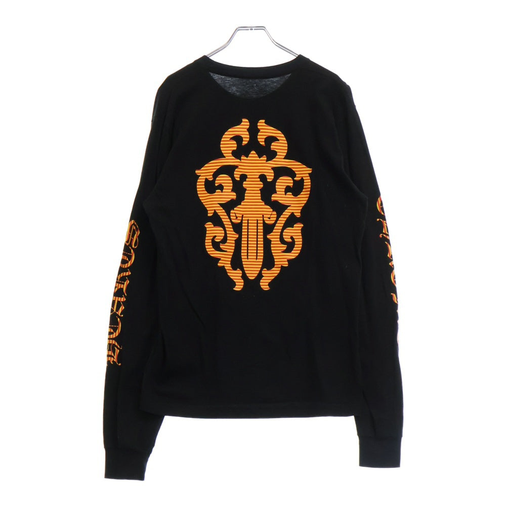 CHROME HEARTS(クロムハーツ) Striped Dagger L/S Tee ストライプ柄 両面プリント クルーネック 長袖Tシャツ ブラック/イエロー/レッド