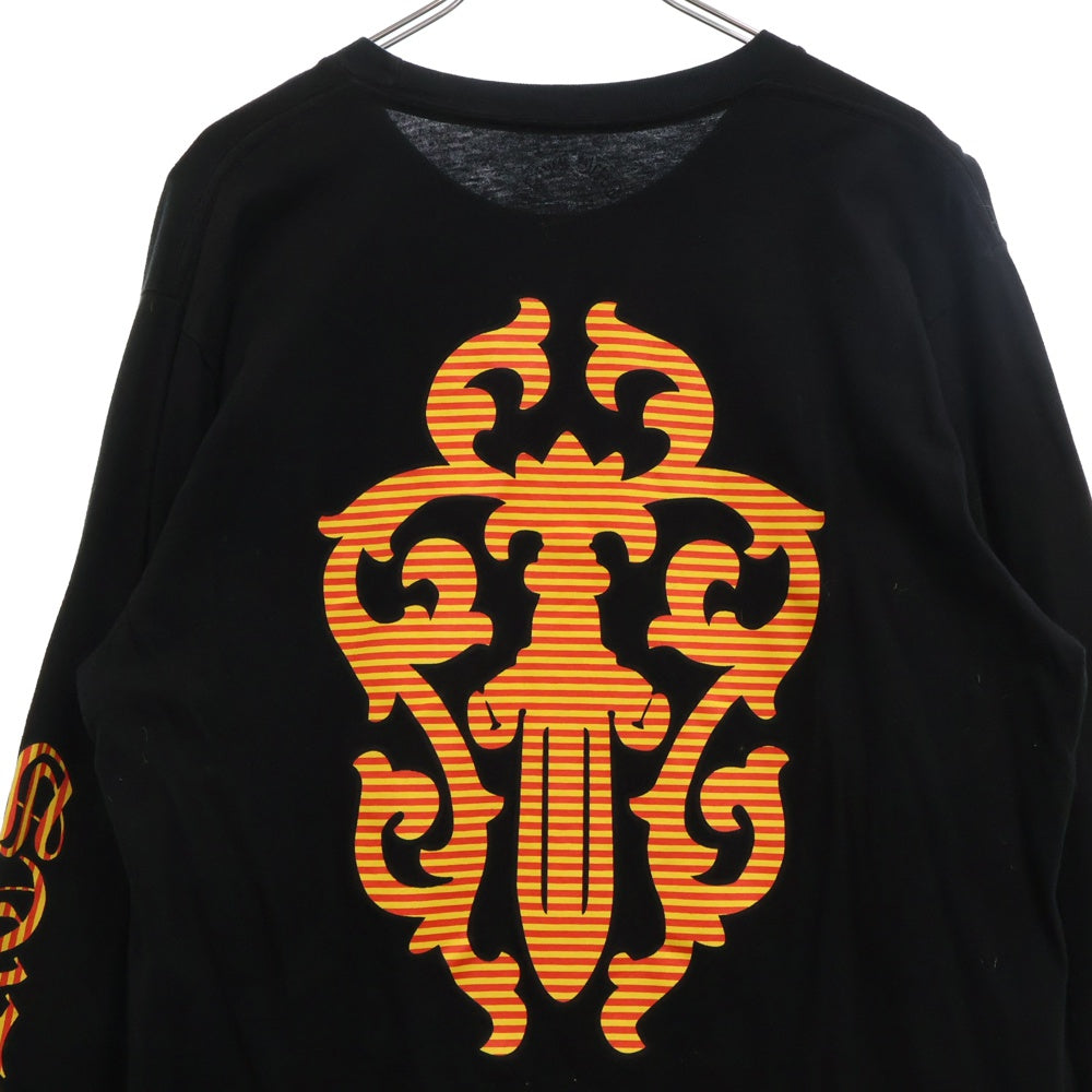 CHROME HEARTS(クロムハーツ) Striped Dagger L/S Tee ストライプ柄 両面プリント クルーネック 長袖Tシャツ ブラック/イエロー/レッド