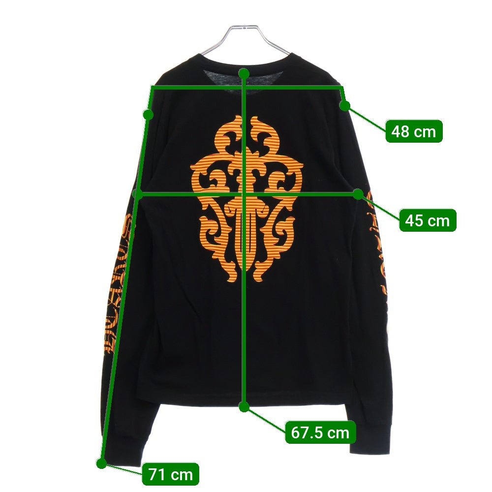 CHROME HEARTS(クロムハーツ) Striped Dagger L/S Tee ストライプ柄 両面プリント クルーネック 長袖Tシャツ ブラック/イエロー/レッド