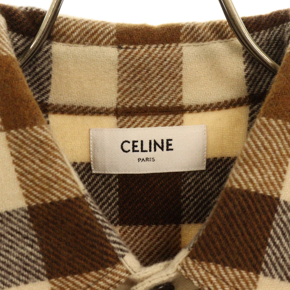 CELINE(セリーヌ) チェックルーズウール長袖シャツ ベージュ 2C510943L