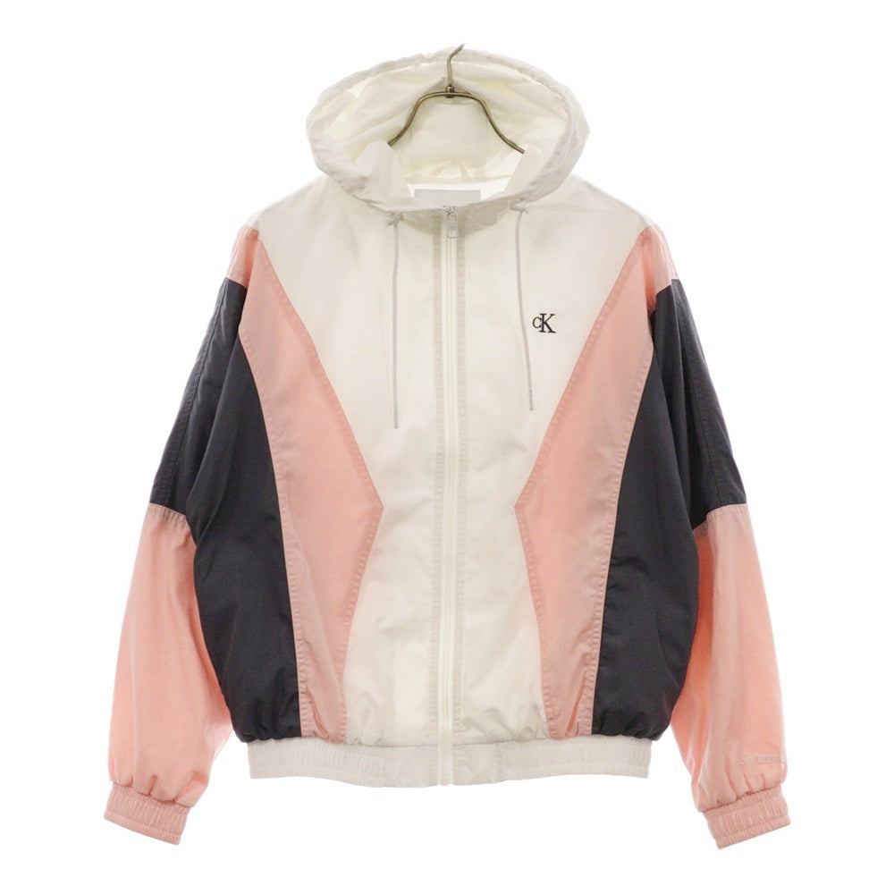 Calvin Klein Jeans(カルバンクラインジーンズ) ウインドブレーカー フード付き トラックジャケット ホワイト/ピンク