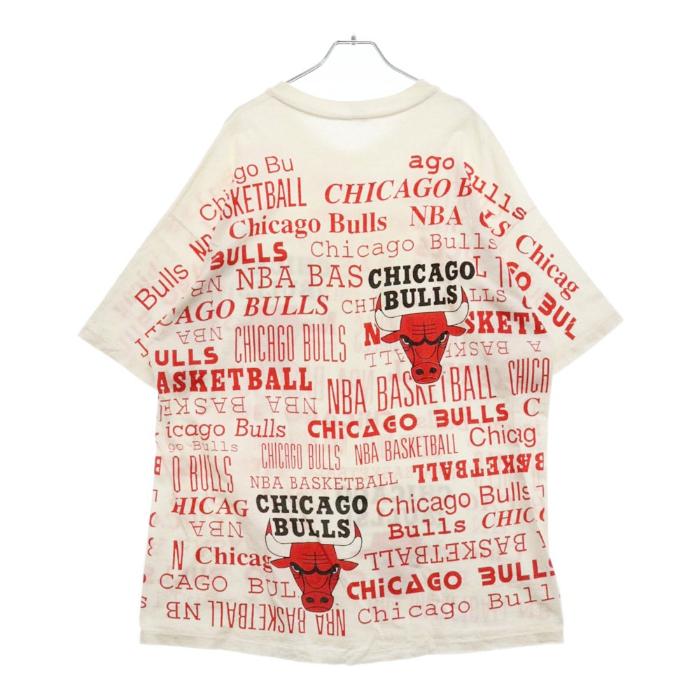 VINTAGE(ヴィンテージ) 80s Chicago Bulls Championタグ 総柄プリント クルーネック 半袖Tシャツ ホワイト