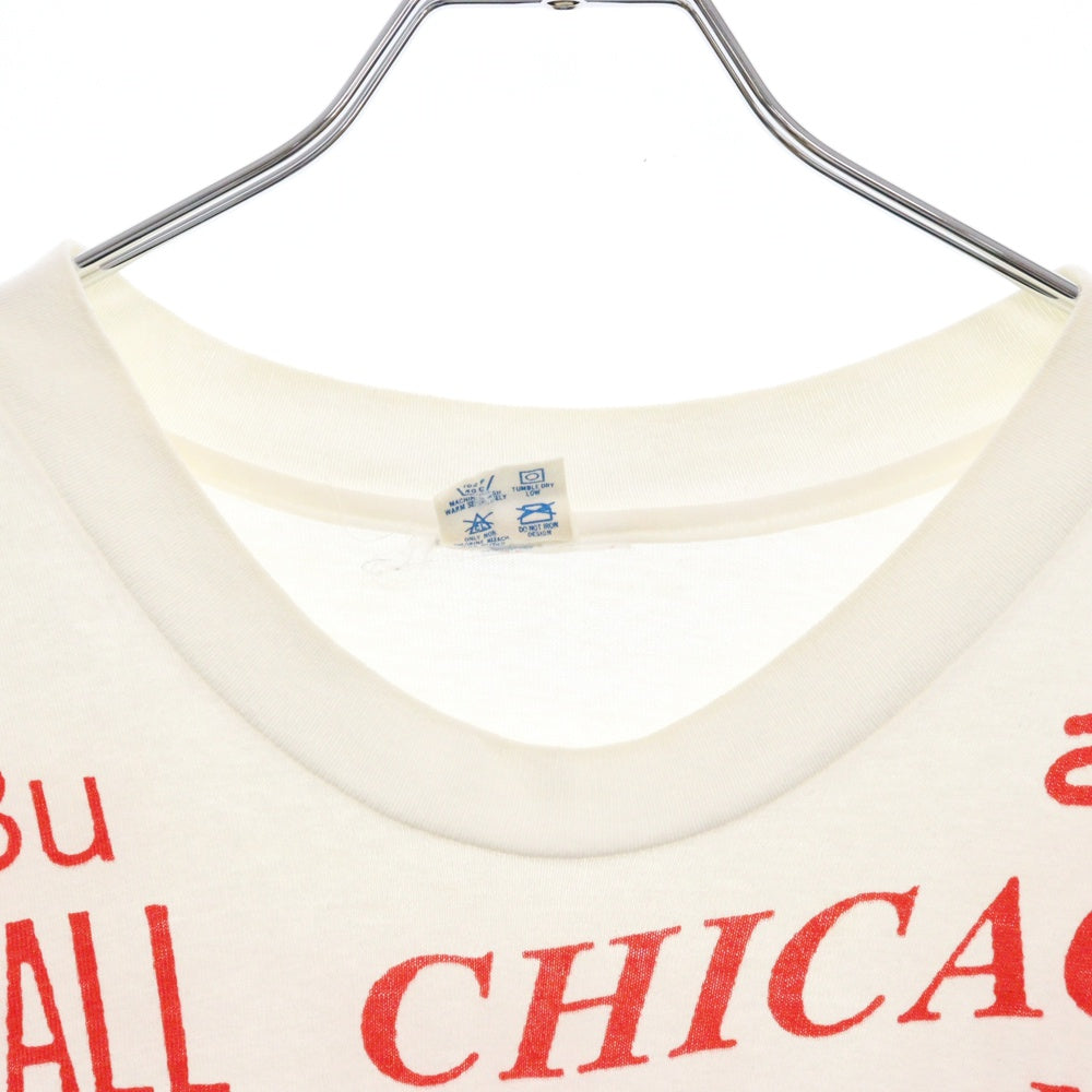 VINTAGE(ヴィンテージ) 80s Chicago Bulls Championタグ 総柄プリント クルーネック 半袖Tシャツ ホワイト