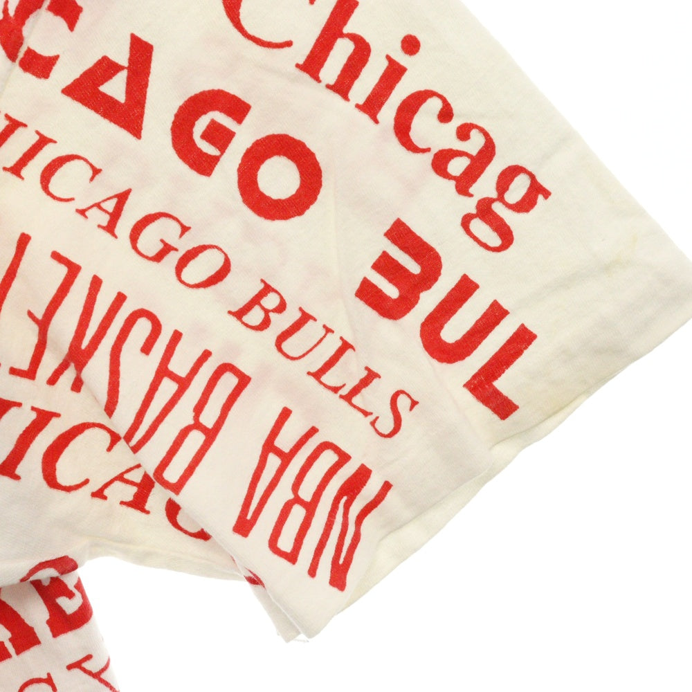 VINTAGE(ヴィンテージ) 80s Chicago Bulls Championタグ 総柄プリント クルーネック 半袖Tシャツ ホワイト