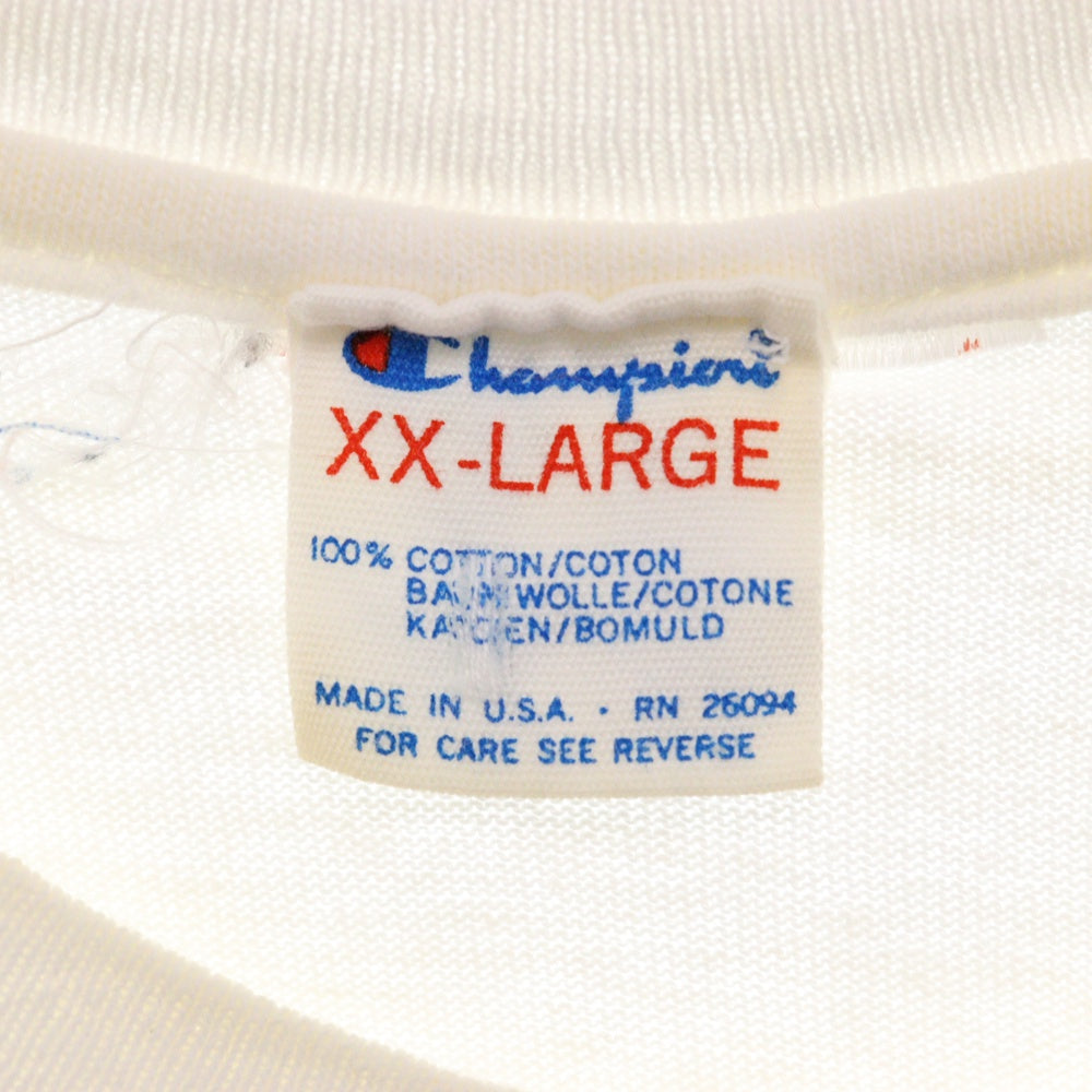 VINTAGE(ヴィンテージ) 80s Chicago Bulls Championタグ 総柄プリント クルーネック 半袖Tシャツ ホワイト