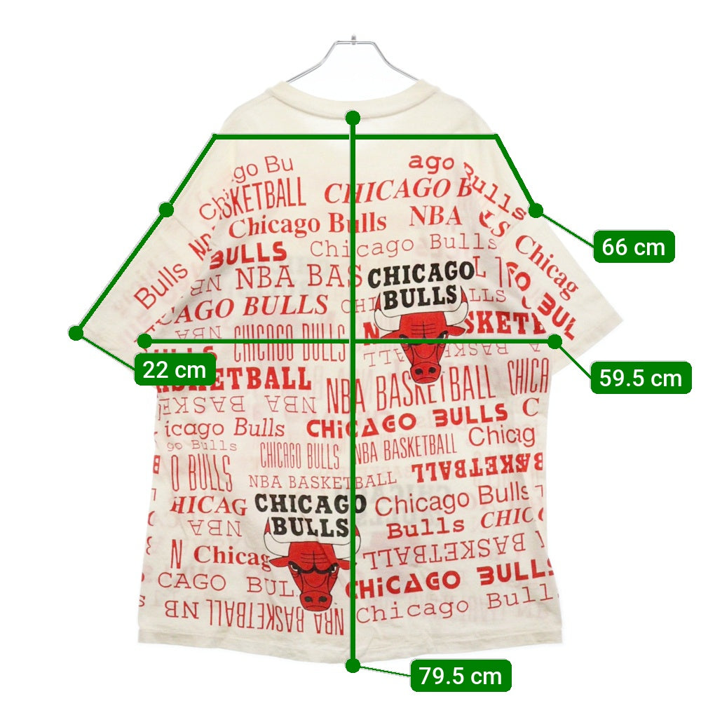 VINTAGE(ヴィンテージ) 80s Chicago Bulls Championタグ 総柄プリント クルーネック 半袖Tシャツ ホワイト