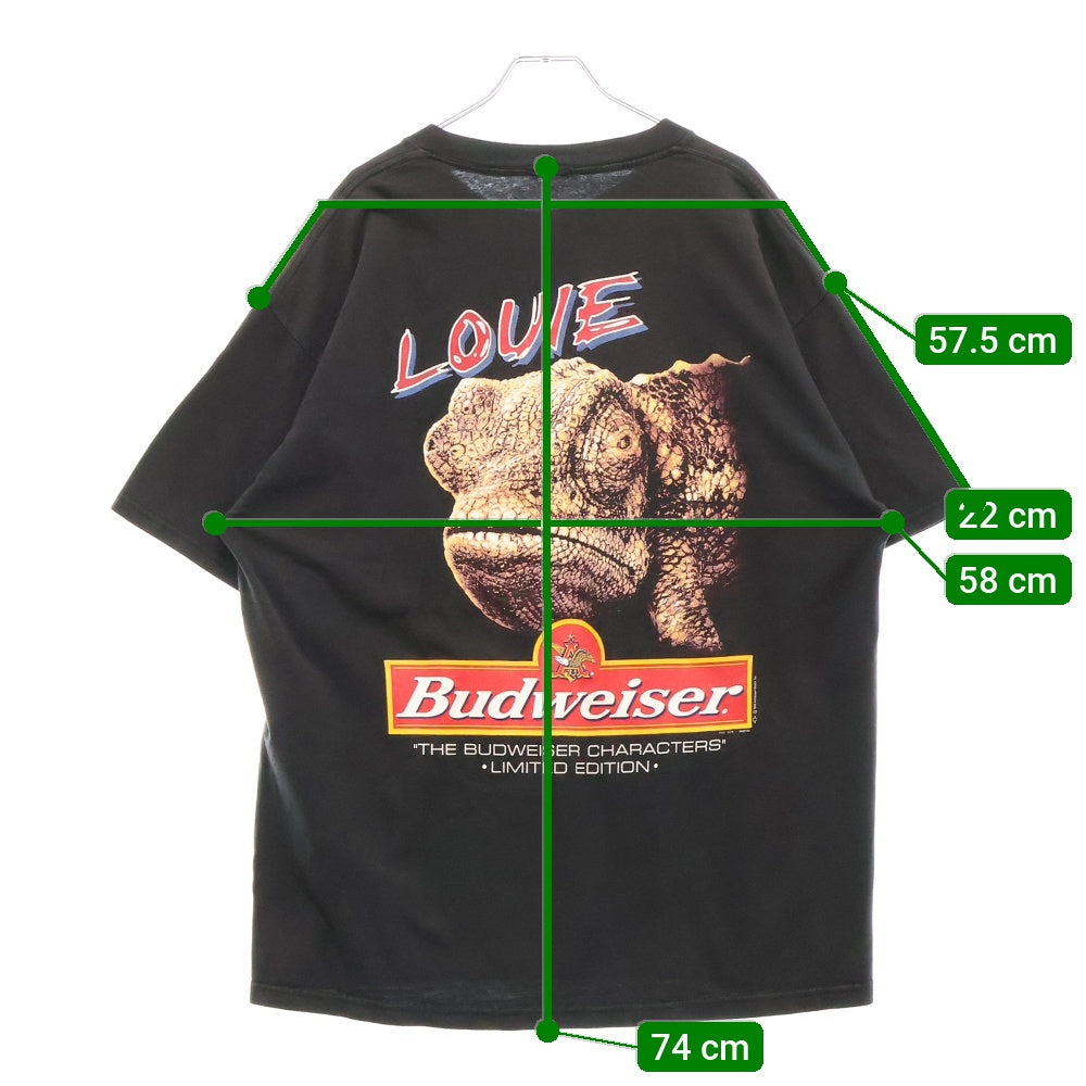 VINTAGE(ヴィンテージ) 90s Budweiser CHAMELEON バドワイザー カメレオン 両面プリント クルーネック 半袖Tシャツ ブラック