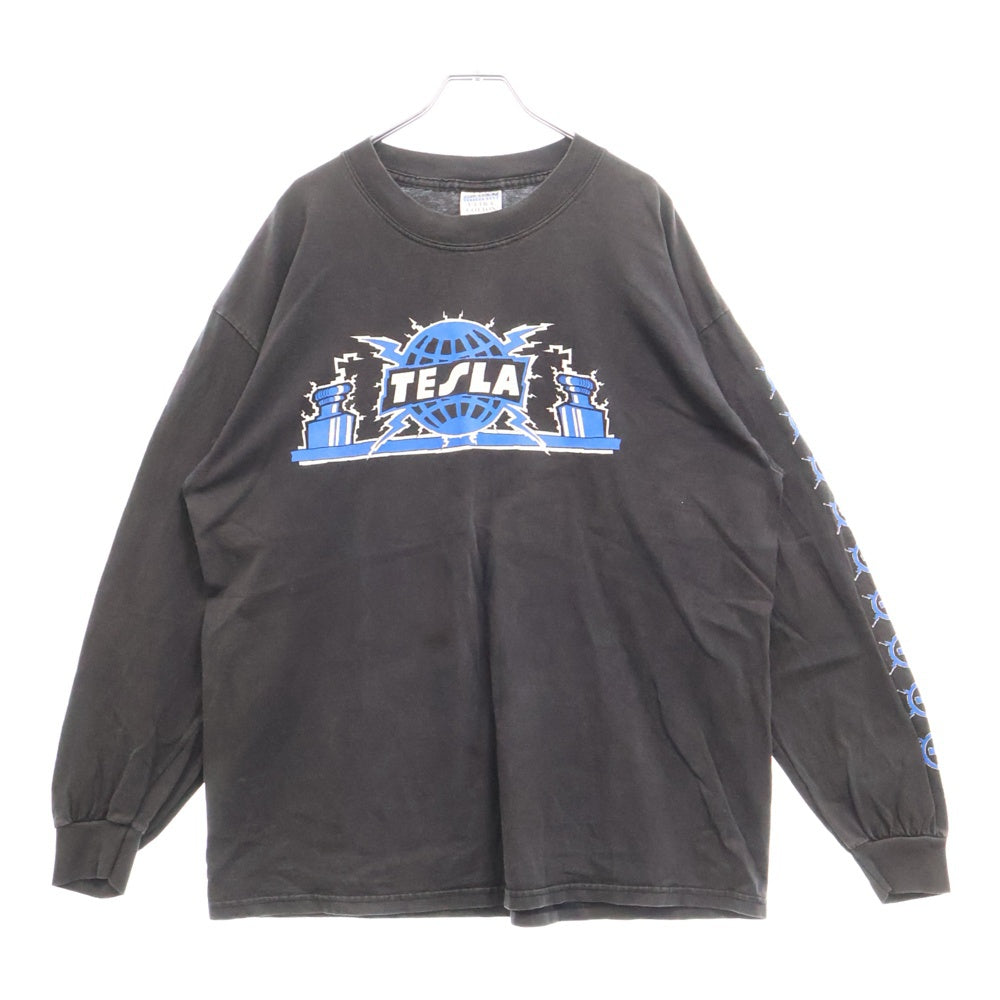 VINTAGE(ヴィンテージ) 90s TESLA Long Sleeve Tee テスラ 袖プリント 長袖Tシャツ バンドT ブラック/ブルー