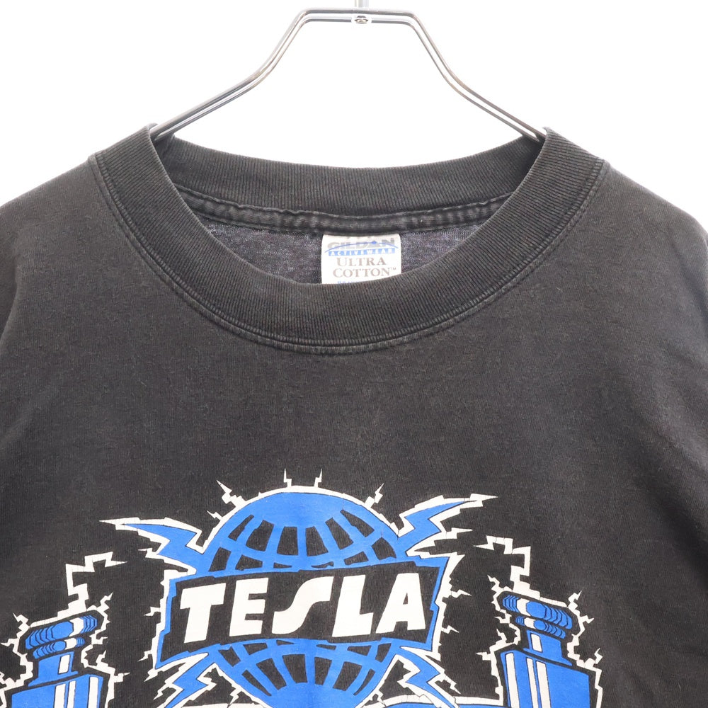 VINTAGE(ヴィンテージ) 90s TESLA Long Sleeve Tee テスラ 袖プリント 長袖Tシャツ バンドT ブラック/ブルー