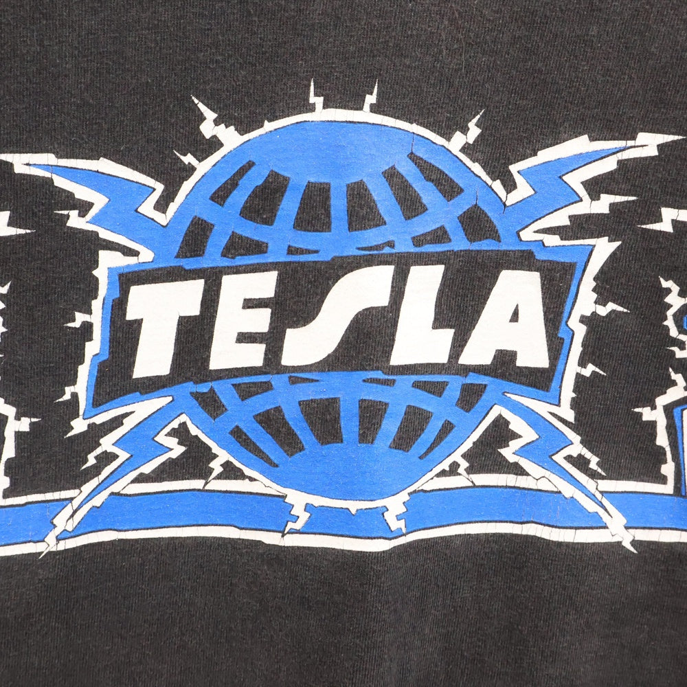 VINTAGE(ヴィンテージ) 90s TESLA Long Sleeve Tee テスラ 袖プリント 長袖Tシャツ バンドT ブラック/ブルー