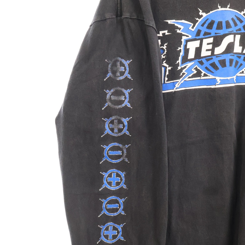 VINTAGE(ヴィンテージ) 90s TESLA Long Sleeve Tee テスラ 袖プリント 長袖Tシャツ バンドT ブラック/ブルー