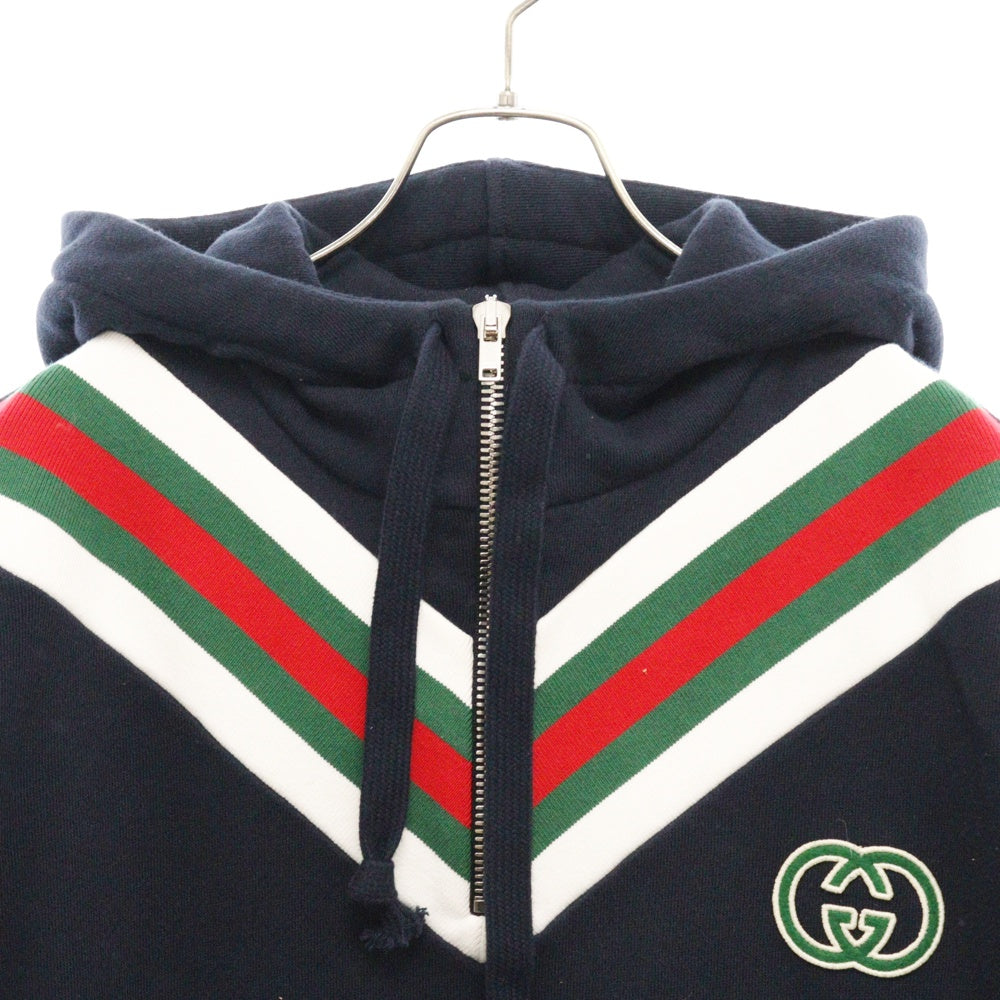 GUCCI(グッチ) 23AW フロント GGロゴ刺繍 ハーフジップ コットン パーカー ネイビー 717410 XJEVX