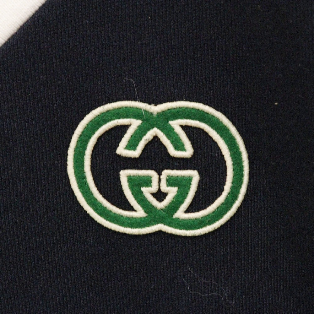 GUCCI(グッチ) 23AW フロント GGロゴ刺繍 ハーフジップ コットン パーカー ネイビー 717410 XJEVX