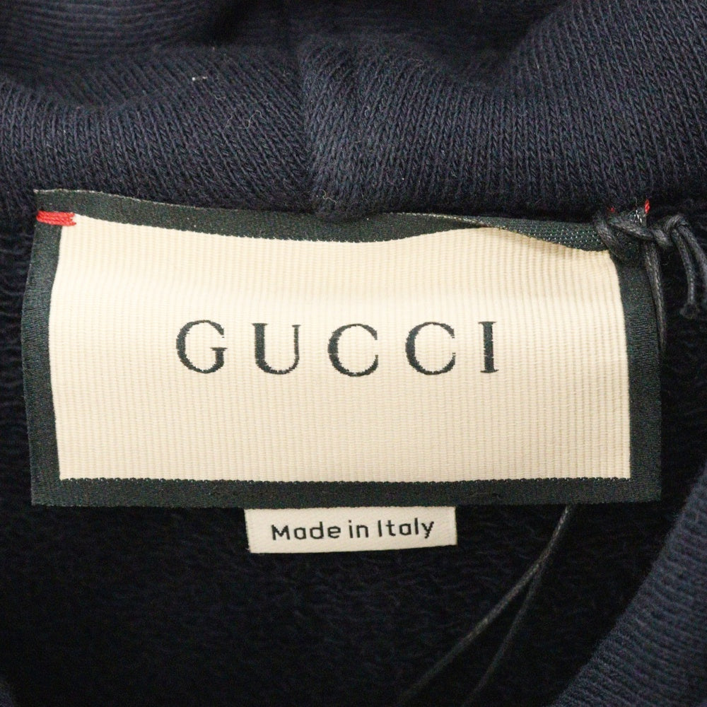 GUCCI(グッチ) 23AW フロント GGロゴ刺繍 ハーフジップ コットン パーカー ネイビー 717410 XJEVX