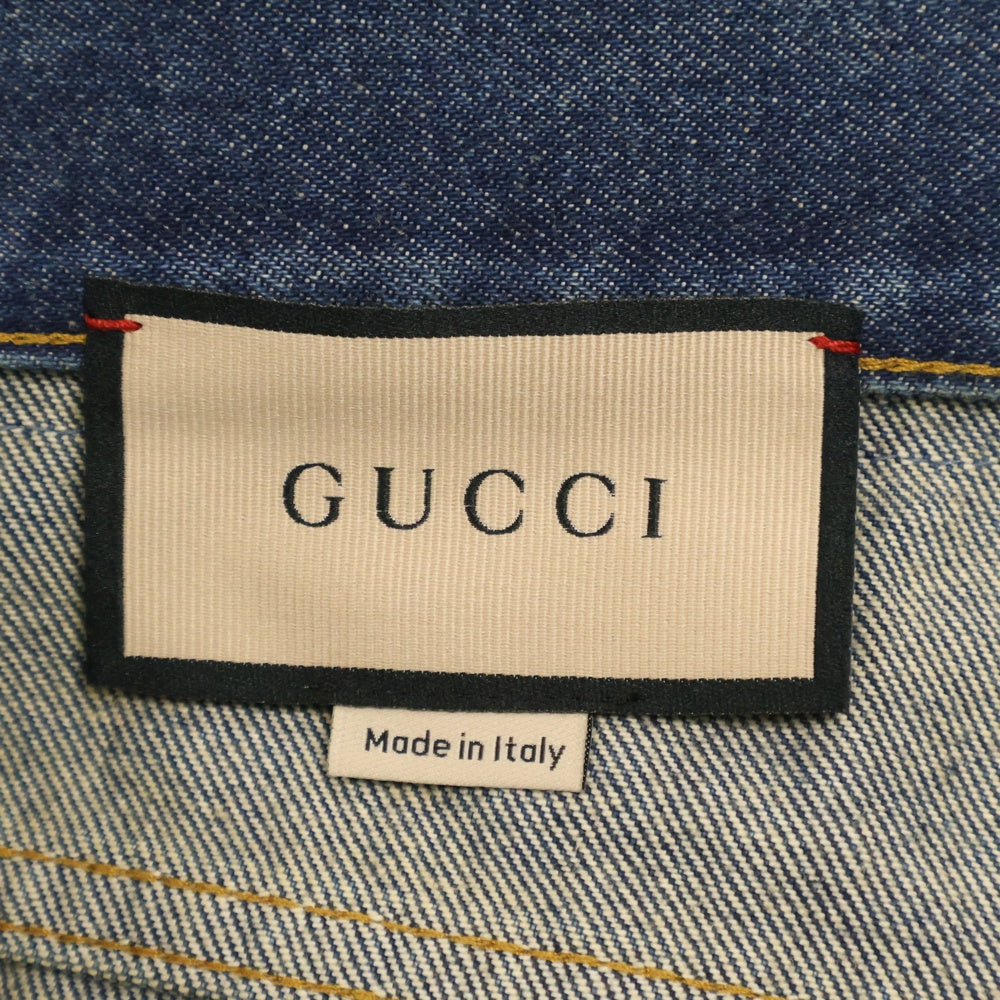 GUCCI(グッチ) Crystal Interlocking G Denim Pant インターロッキング GGロゴ 総柄 クリスタル装飾 デニムパンツ インディゴ 760957 XDCOT