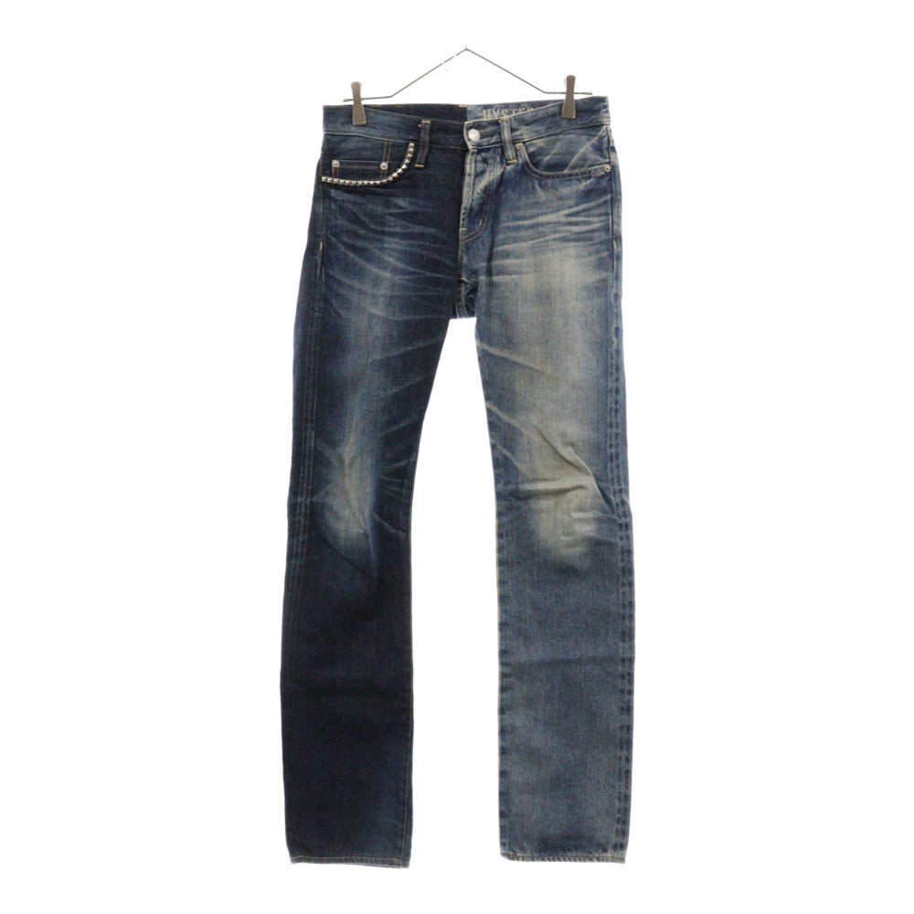 HYSTERIC GLAMOUR(ヒステリックグラマー) HRLR加工 アシンメトリーデザイン スタッズ付きデニムパンツ インディゴ 0241AP12