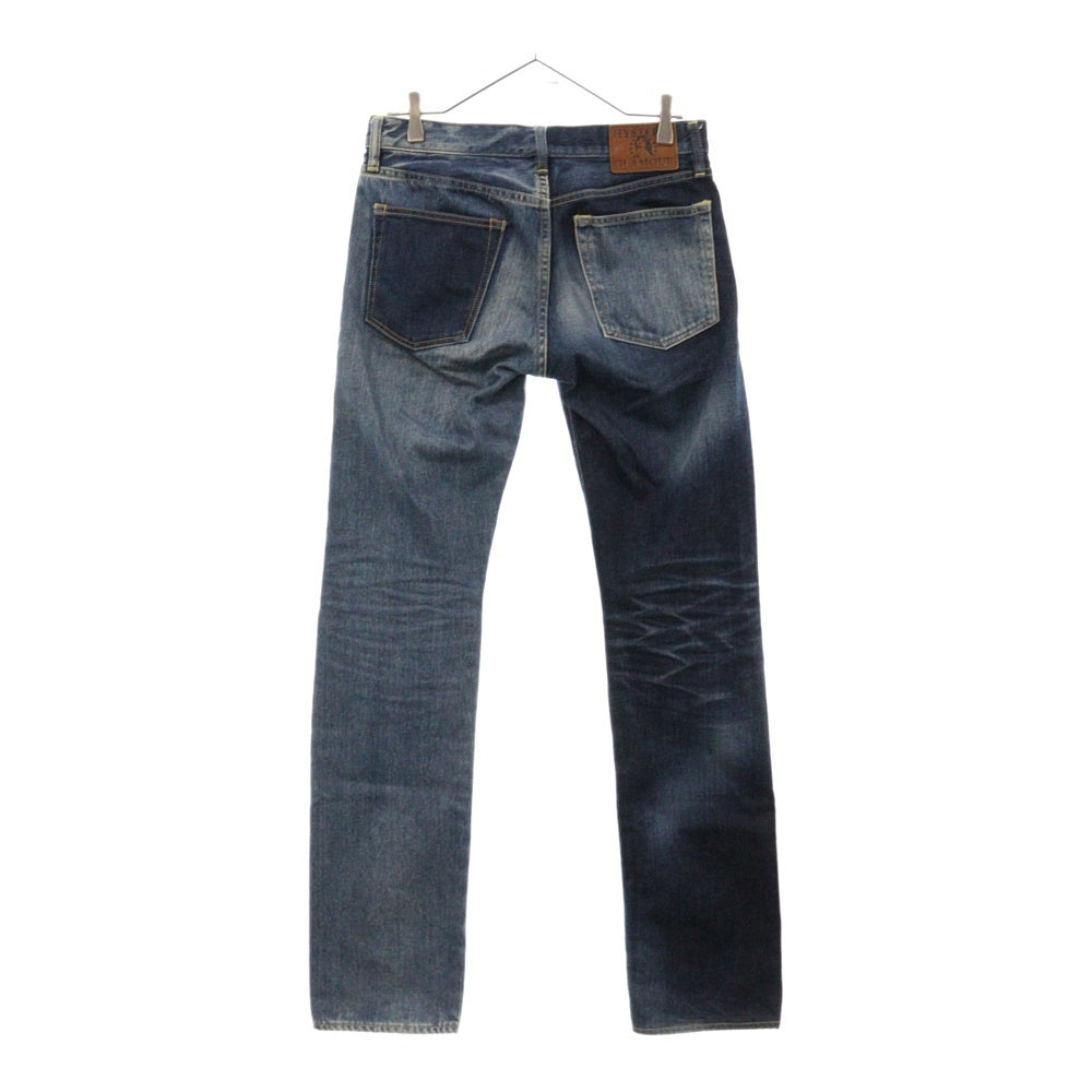 HYSTERIC GLAMOUR(ヒステリックグラマー) HRLR加工 アシンメトリーデザイン スタッズ付きデニムパンツ インディゴ 0241AP12