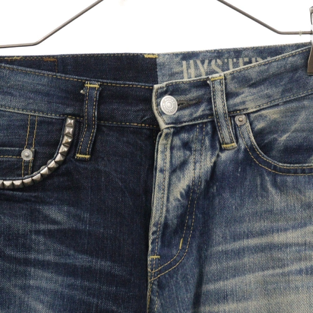 HYSTERIC GLAMOUR(ヒステリックグラマー) HRLR加工 アシンメトリーデザイン スタッズ付きデニムパンツ インディゴ 0241AP12