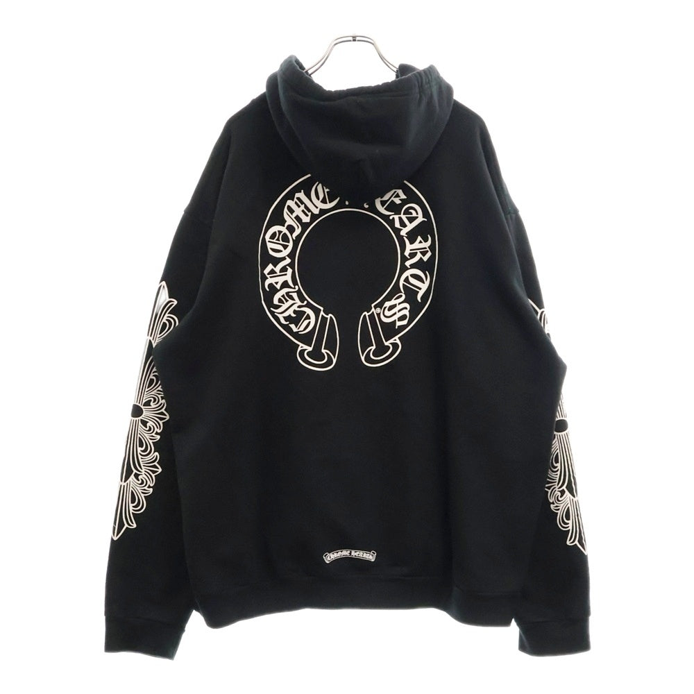 CHROME HEARTS(クロムハーツ) HORSESHOE PULLOVER HOODIE ホースシュープリント アームフローラル スウェットプルオーバーパーカー ブラック