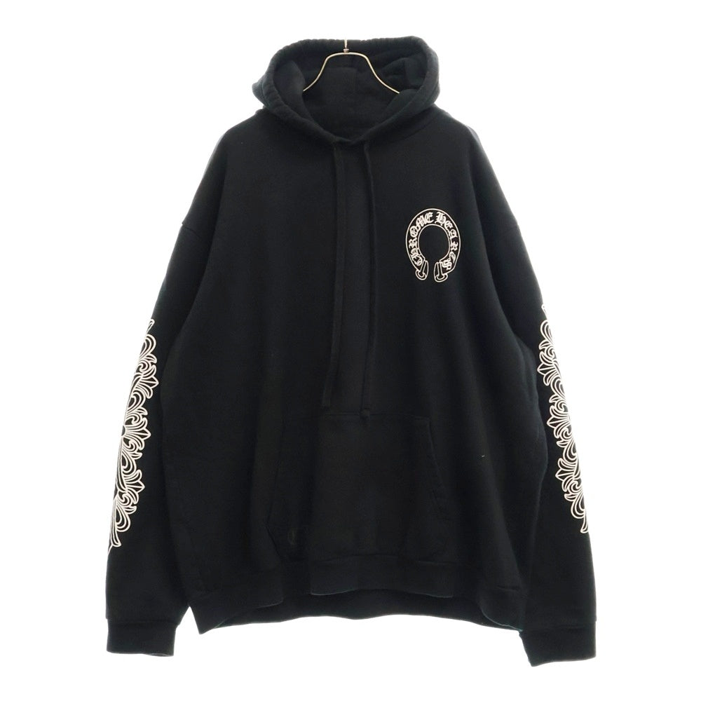 CHROME HEARTS(クロムハーツ) HORSESHOE PULLOVER HOODIE ホースシュープリント アームフローラル スウェットプルオーバーパーカー ブラック