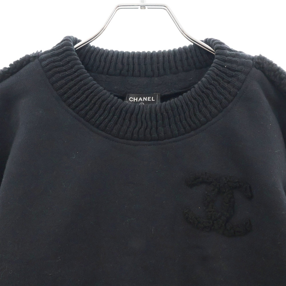 CHANEL(シャネル) ココマーク カシミヤ ムートン生地 クルーネック レディース 長袖スウェット トレーナー ブラック P78920K