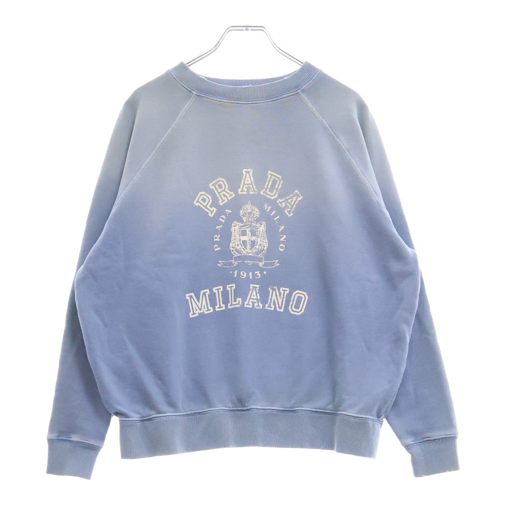 PRADA(プラダ) 25SS VINTAGE EFFECT BLUE SWEATSHIRT カレッジロゴプリント クルーネック 長袖スウェット ブルー レディース 134714