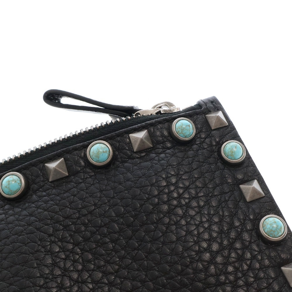 VALENTINO(ヴァレンチノ) ターコイズ ロックスタッズ付 レザークラッチバッグ ブラック TV-M565VQA2