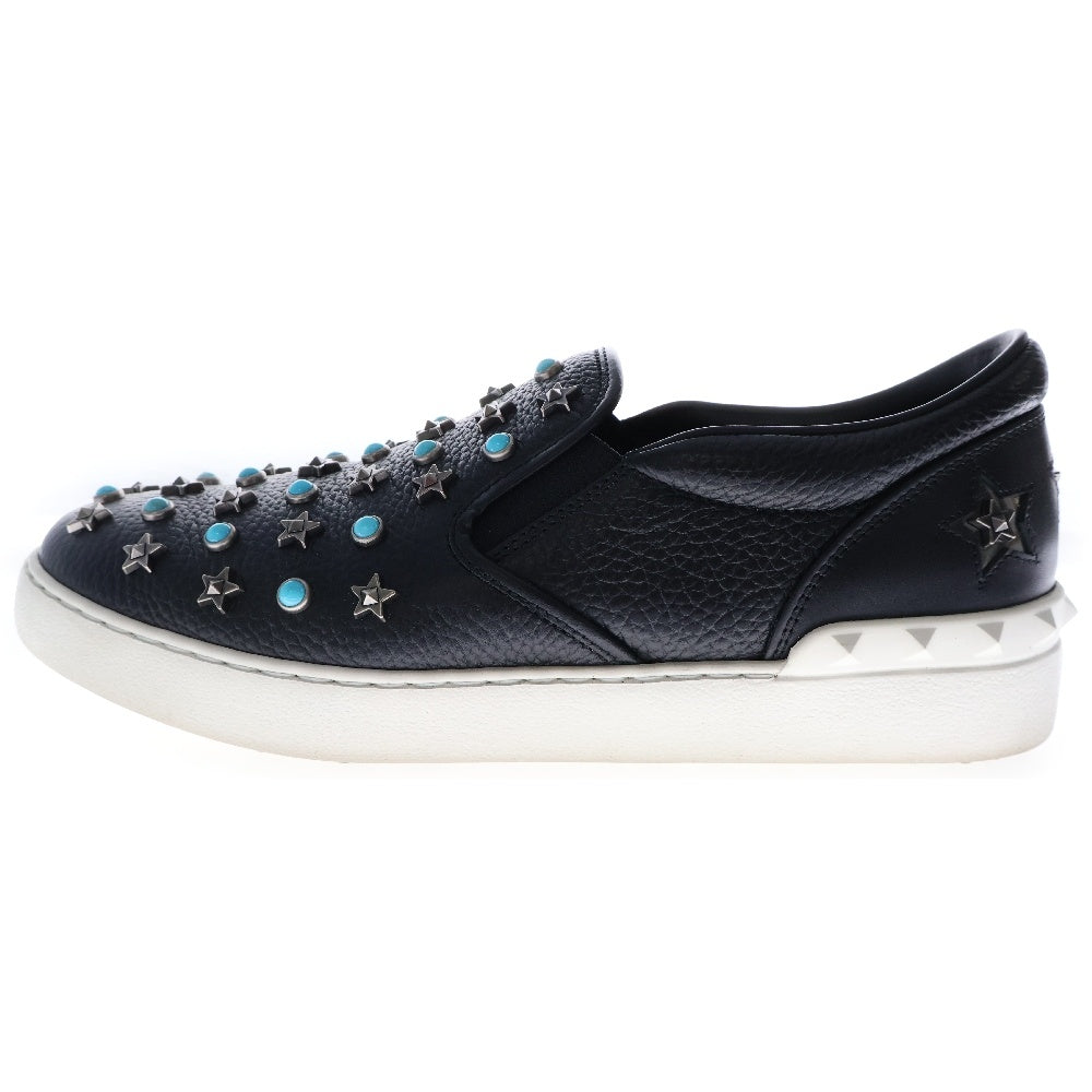 VALENTINO(ヴァレンチノ) ターコイズ スタースタッズ付 レザー ローカットスニーカー スリッポン ブラック TL817Y2
