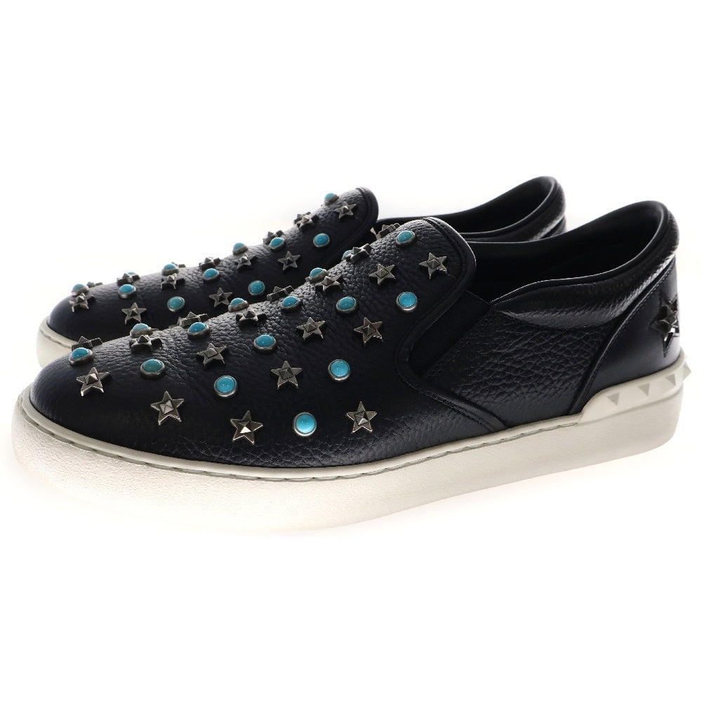 VALENTINO(ヴァレンチノ) ターコイズ スタースタッズ付 レザー ローカットスニーカー スリッポン ブラック TL817Y2