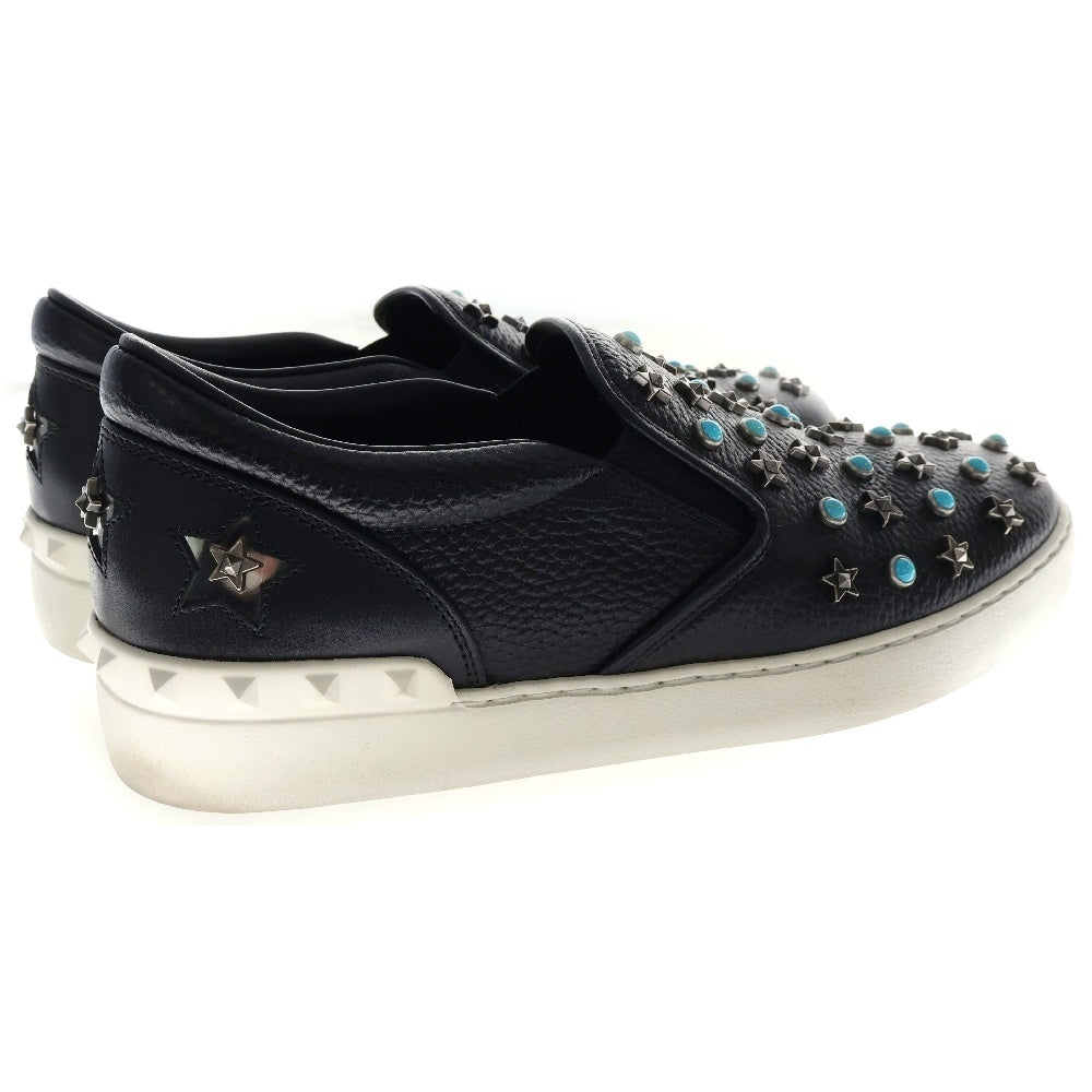 VALENTINO(ヴァレンチノ) ターコイズ スタースタッズ付 レザー ローカットスニーカー スリッポン ブラック TL817Y2