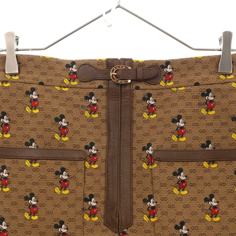 GUCCI(グッチ) xDisney GG Mickey Mouse Skirt ミッキー総柄 2ポケット レディーススカート ブラウン 602249