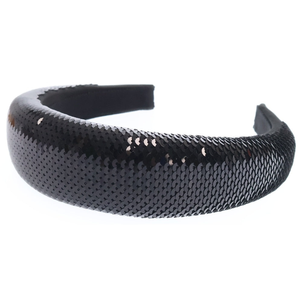 PRADA(プラダ) 24AW Satin Sequin Embellished Headband スパンコール ロゴ入り カチューシャ ヘッドバンド ブラック