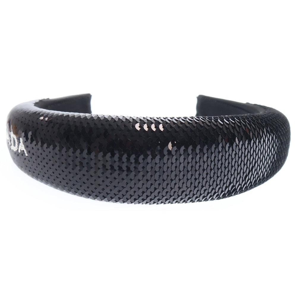 PRADA(プラダ) 24AW Satin Sequin Embellished Headband スパンコール ロゴ入り カチューシャ ヘッドバンド ブラック